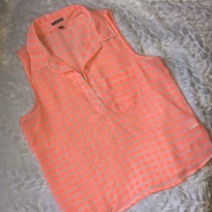 Neon Coral Gingham Blouse